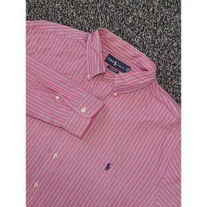 Ralph Lauren Classic Fit Men's Pink Striped Cotton Casual Button Down Shirt 2XLT